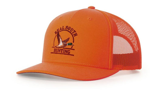 BLAZE ORANGE FIVE PANEL TRUCKER