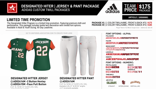 ADIDAS DESIGNATED HITER | JERSEY & PANT PACKAGE