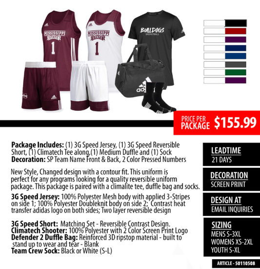Adidas 3G Stock Reversible Basketball Uniform Package