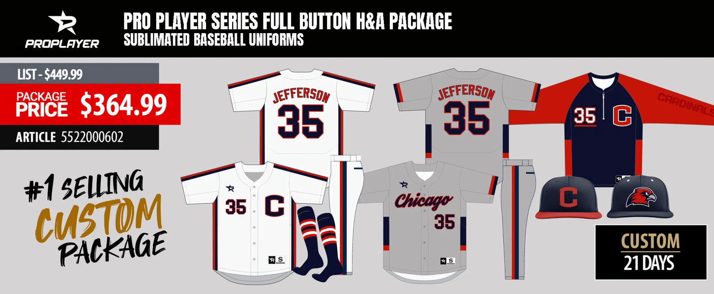 PRO PLAYER SUBLIMATED FULL BUTTON H&A PACKAGE