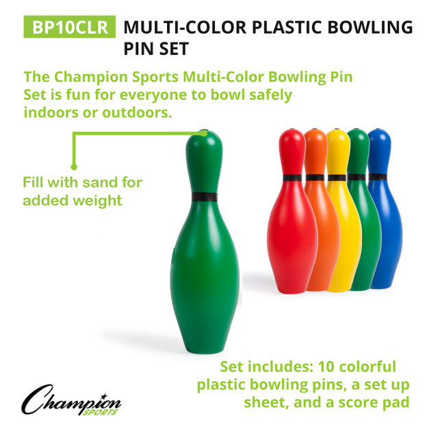 Multi-Color Plastic Bowling Pin Set