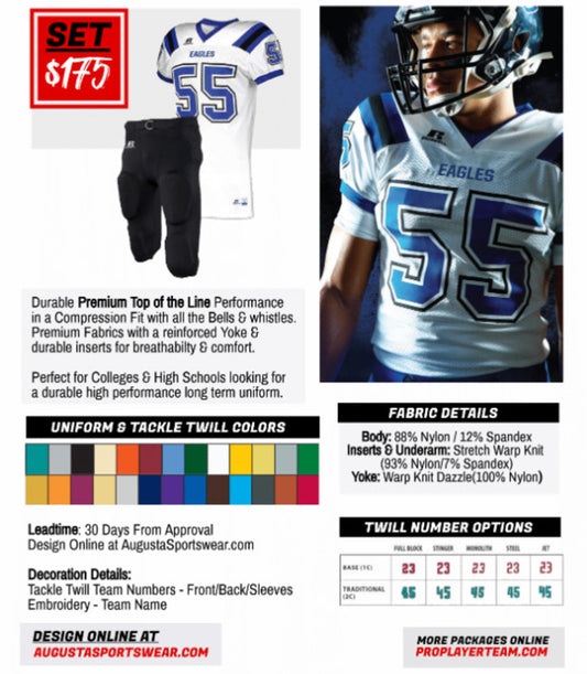 Blitz Varsity Twill/Sublimated Custom Football Uniform Package