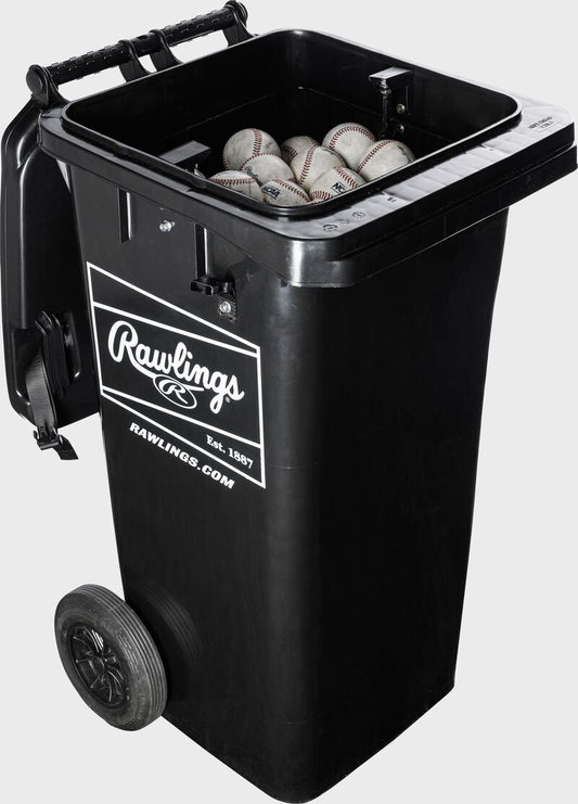 RAWLINGS ROLLING BALL BIN WITH SPRING LOADED BASKET