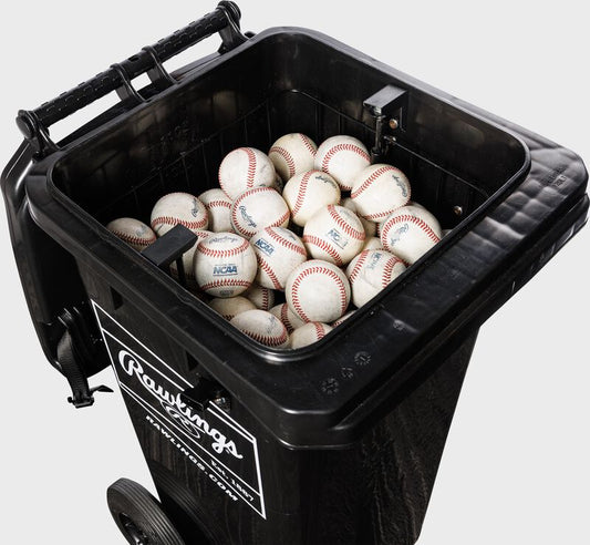RAWLINGS ROLLING BALL BIN WITH SPRING LOADED BASKET