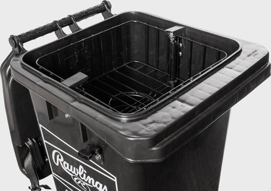 RAWLINGS ROLLING BALL BIN WITH SPRING LOADED BASKET
