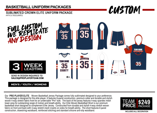 BASKETBALL UNIFORM SUBLIMATED CROWN ELITE PACKAGE