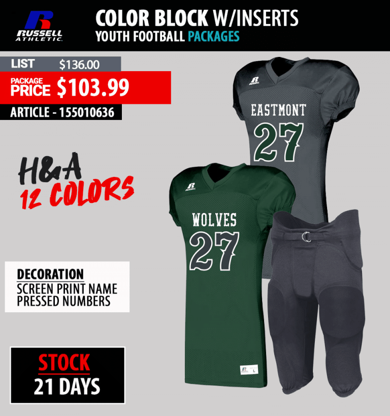 Russell Youth Color Block Football W/ Inserts Package