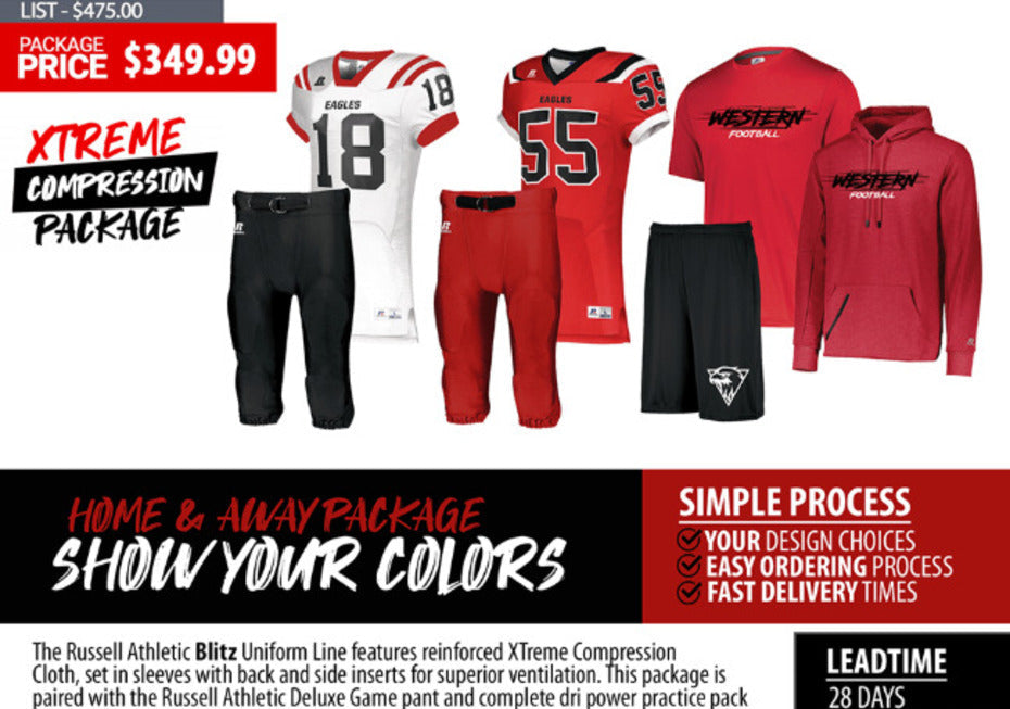 Russell Xtreme Compression Custom Football Uniform Complete Package