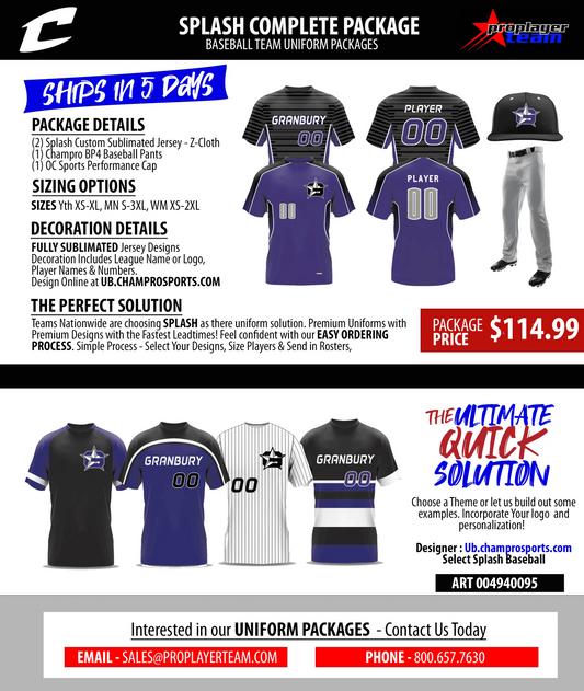 SPLASH BASEBALL COMPLETE PACKAGE
