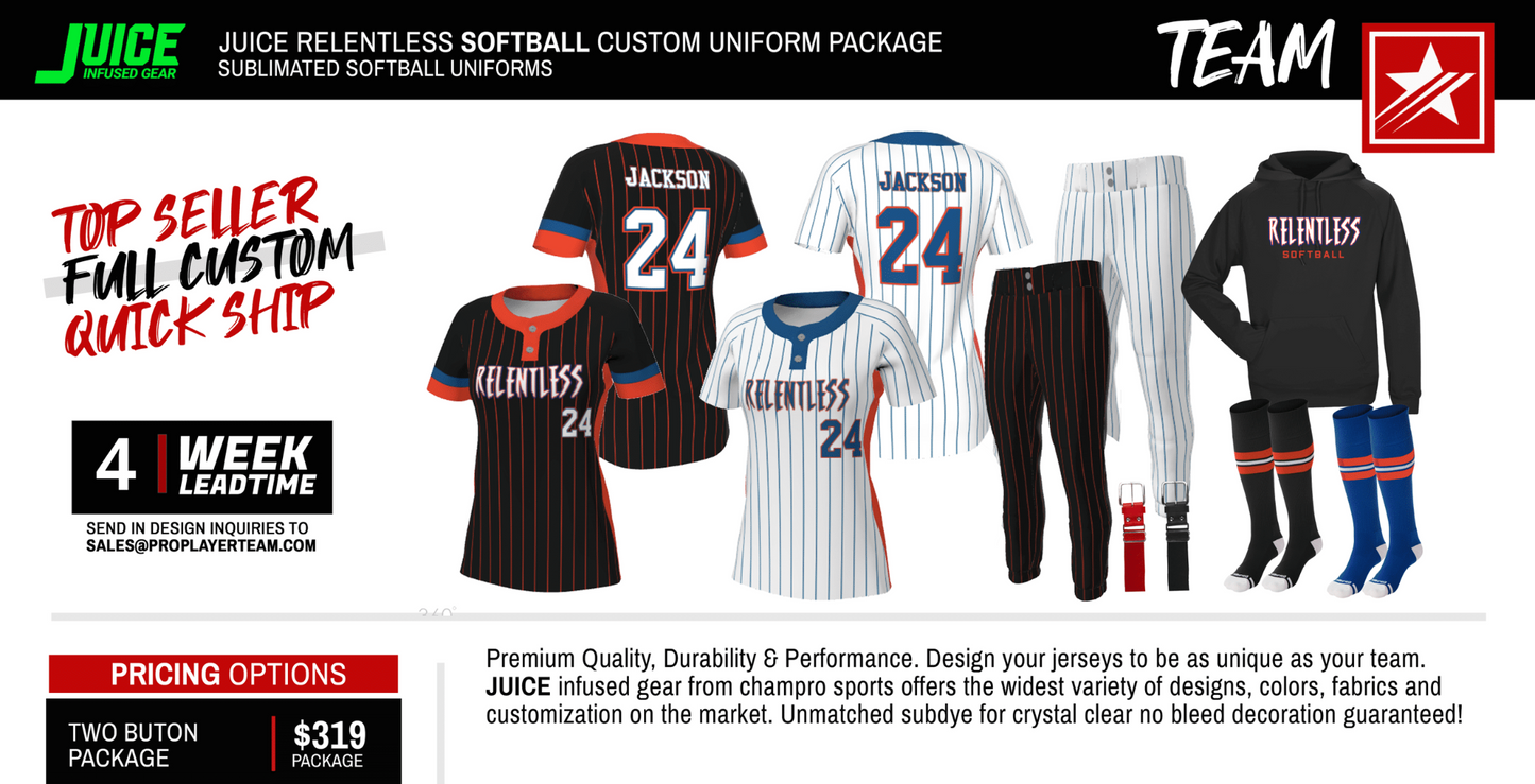 JUICE RELENTLESS SOFTBALL CUSTOM PACKAGE