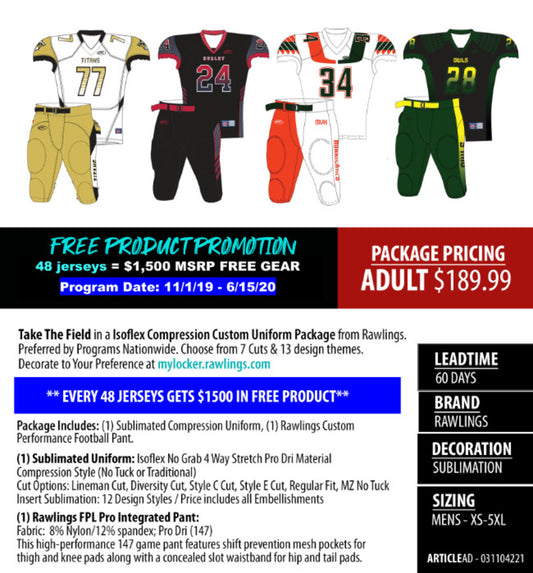 Varsity Isoflex Compression Rawlings Custom Football Package