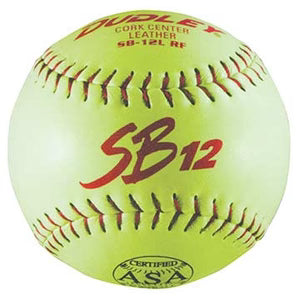 Dudley ASA SB12L Leather Softball Yellow w/Red Stitch 44/375