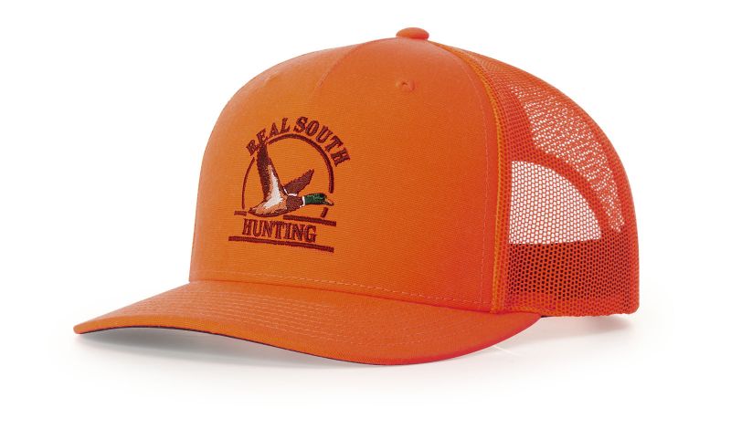 BLAZE ORANGE FIVE PANEL TRUCKER