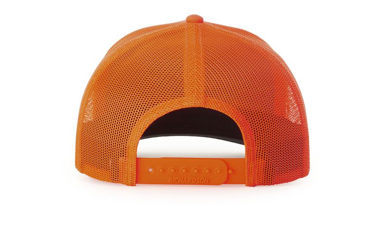 BLAZE ORANGE FIVE PANEL TRUCKER