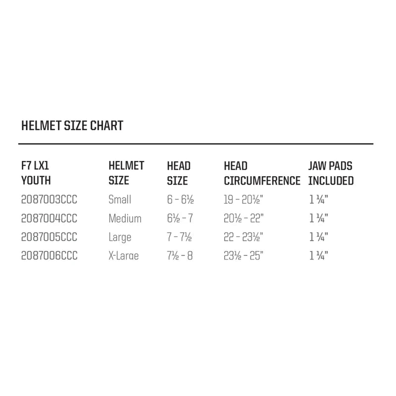 Youth F7 LX1 Helmet with attached carbon steel faceguard