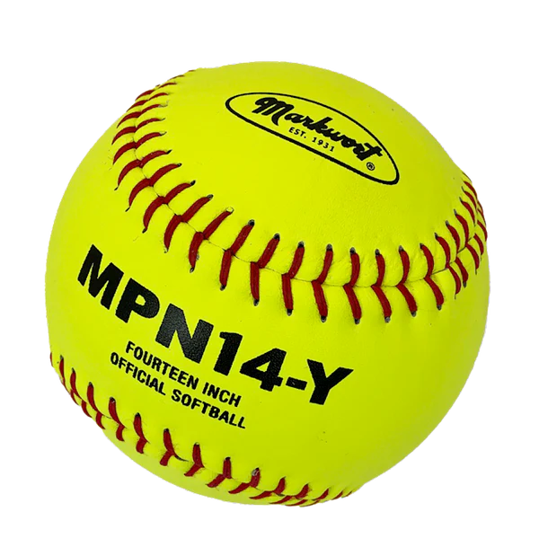Markwort Softball Leather 14 Poly Core Yellow/Red Stitch