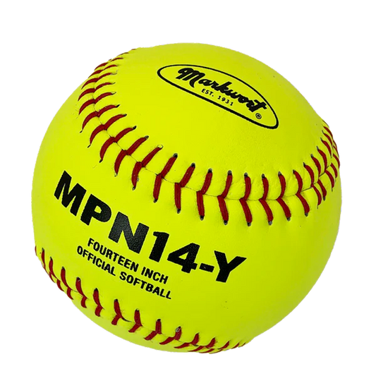 Markwort Softball Leather 14 Poly Core Yellow/Red Stitch