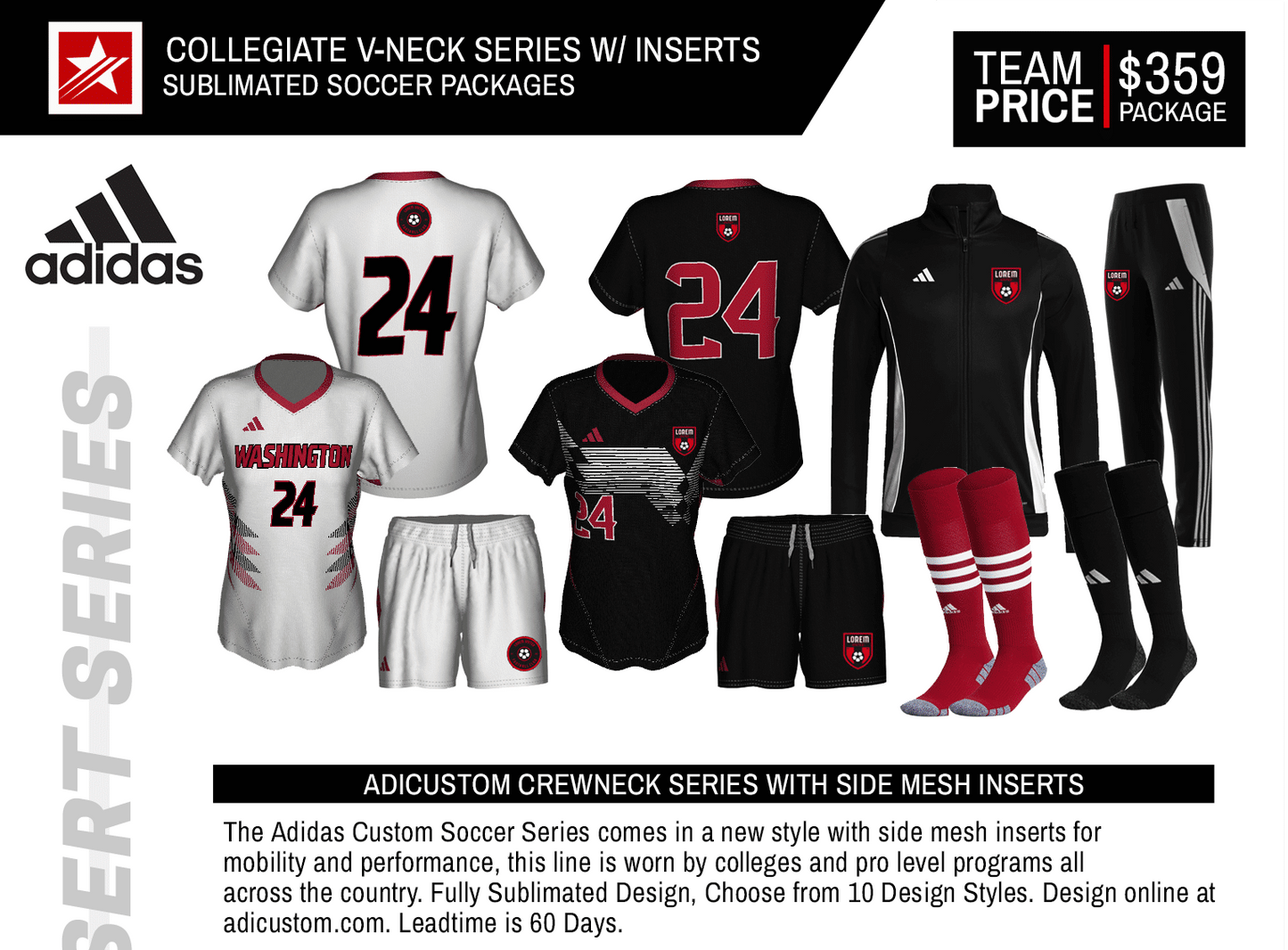 ADICUSTOM COLLEGIATE V-NECK SRIES W/ MESH INSERTS
