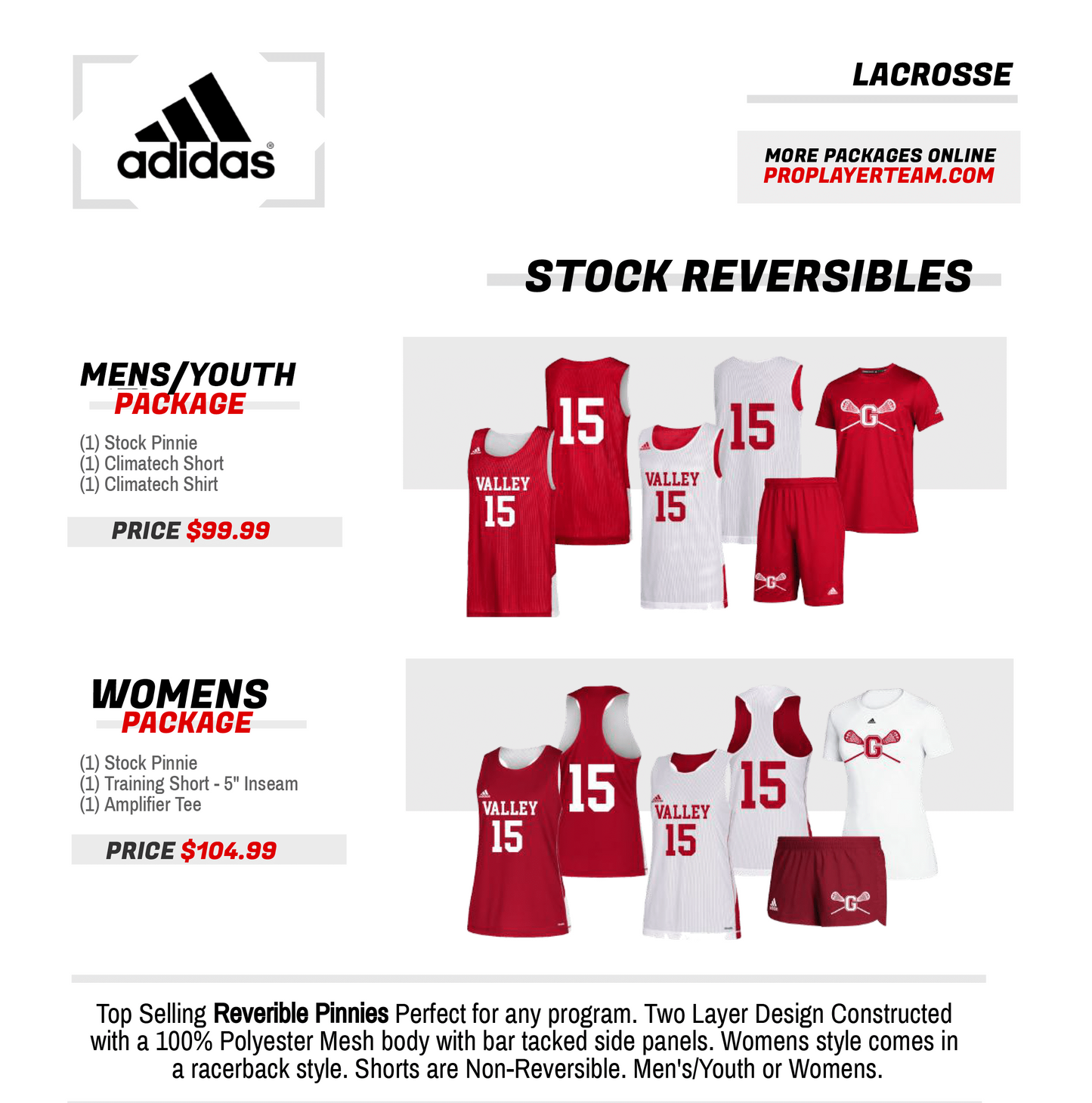 ADIDAS REVERSIBLE PINNIE LADIES LACROSSE PACKAGE