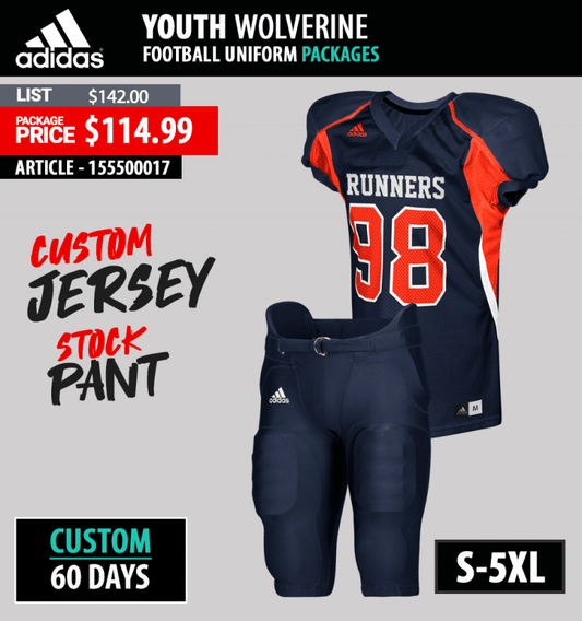 Adidas Youth Wolverine Football Uniform Package