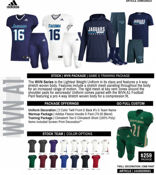 Adidas WVN Tackle Twill A1 Stock Complete Custom Uniform Package