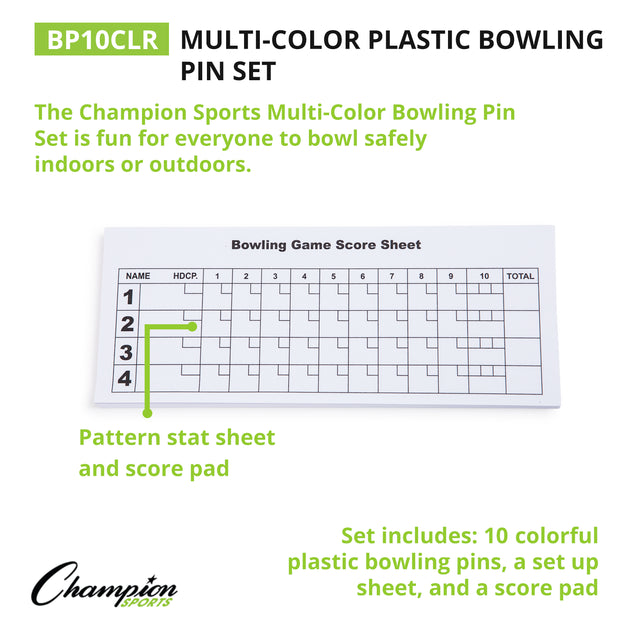 Multi-Color Plastic Bowling Pin Set