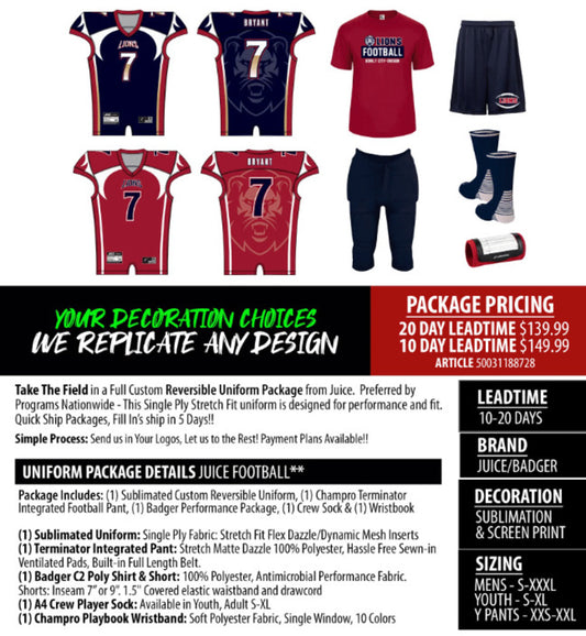 Custom Reversible Custom Football Packages
