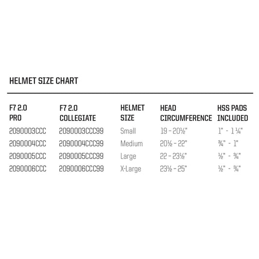 F7 2.0 COLLEGIATE  Helmet ONLY