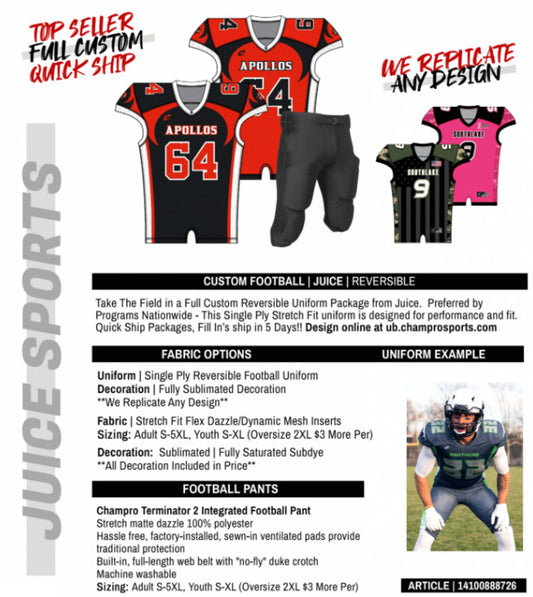 Juice Indiana Custom Football Reversible Set