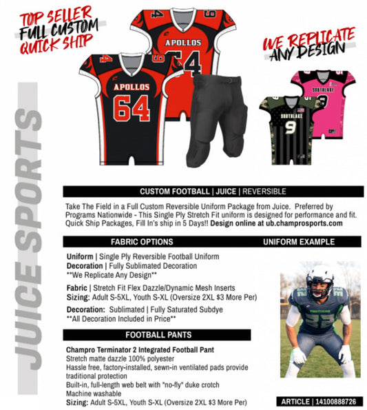 Juice Southlake Custom Football Reversible Set