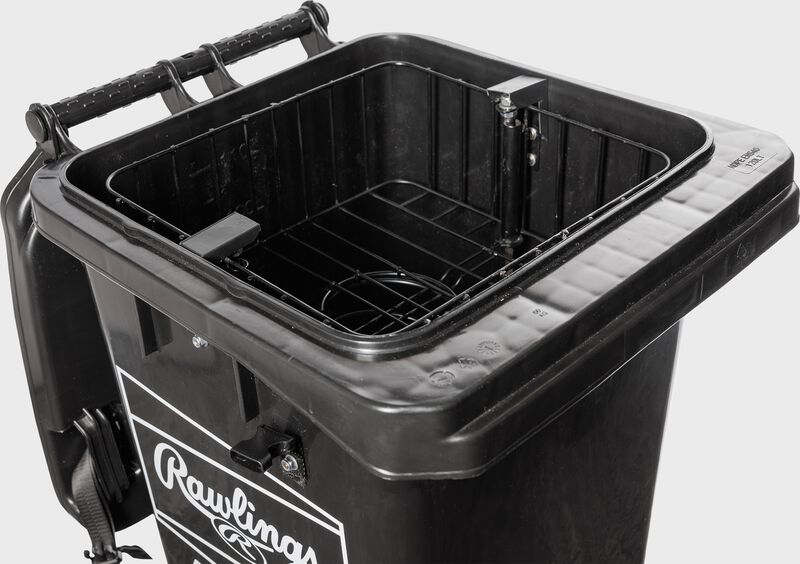 RAWLINGS ROLLING BALL BIN WITH SPRING LOADED BASKET