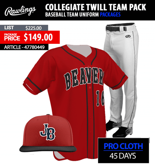 RAWLINGS COLLEGIATE TWILL TEAM UNIFORM PACKAGE