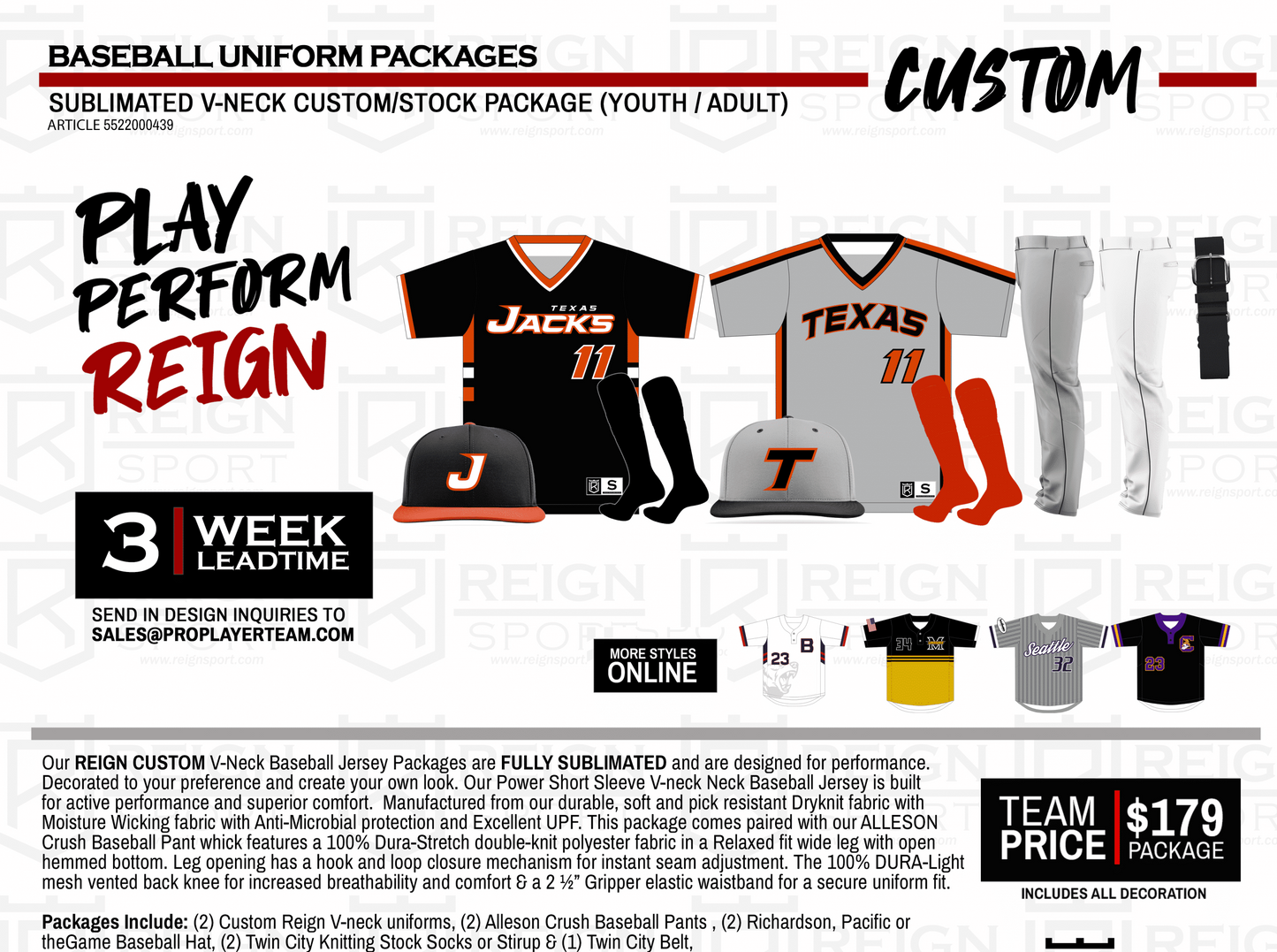 REIGN PRO SERIES V-NECK CUSTOM/STOCK PACKAGE