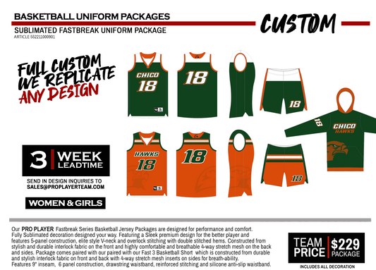 BASKETBALL UNIFORM SUBLIMATED FASTBREAK PACKAGE