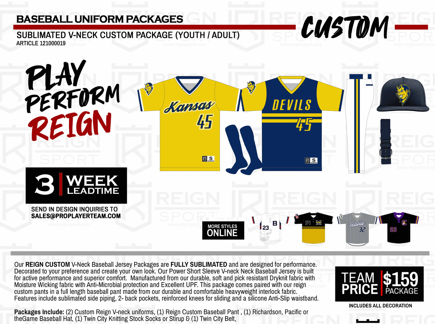 REIGN PRO SERIES V-NECK 2 JERSEY PACKAGE