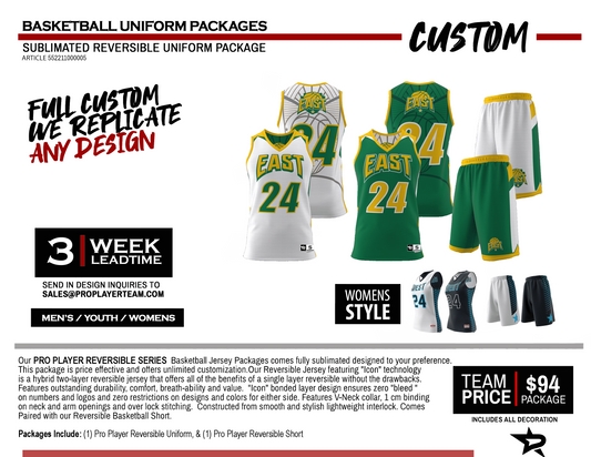 BASKETBALL UNIFORM SUBLIMATED REVERSIBLE PACKAGE