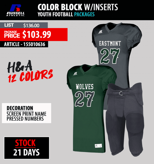 Russell Youth Color Block Football W/ Inserts Package