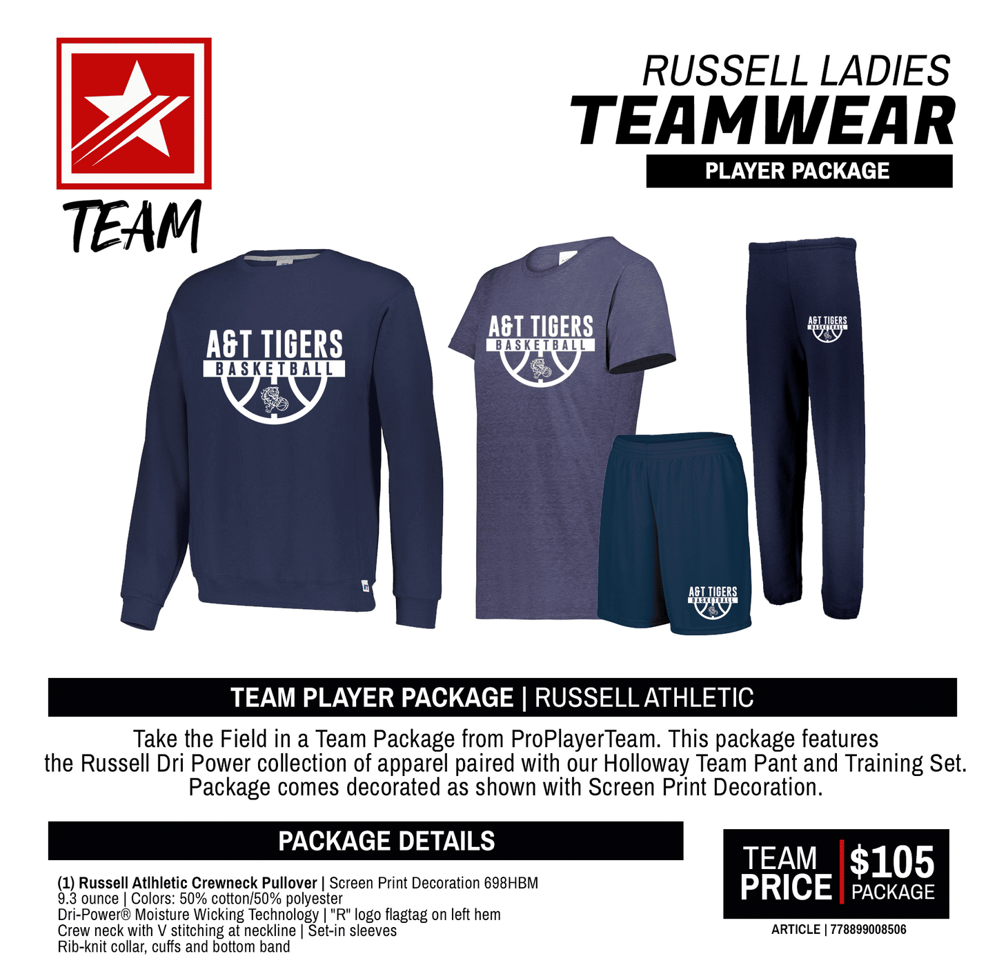 RUSSELL ATHLETIC CREWNECK PLAYER PACKAGE
