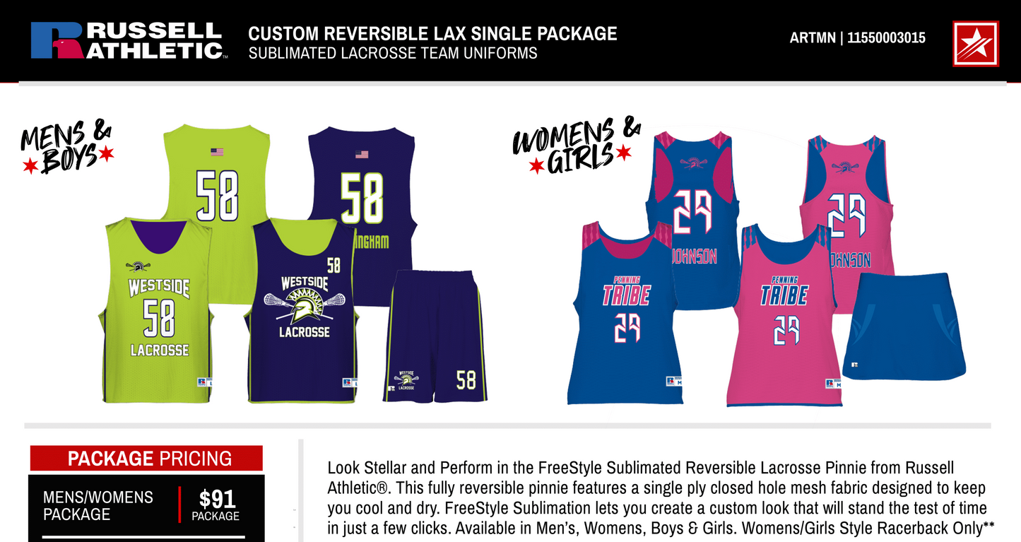 RUSSELL ATHLETIC REVERSIBLE LAX SINGLE PACKAGE