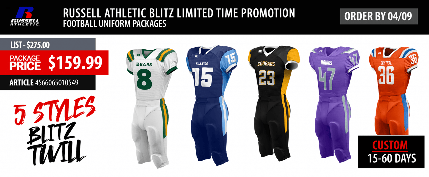 Russell Athletic Blitz Limited Time Promotion Football Uniform Packages