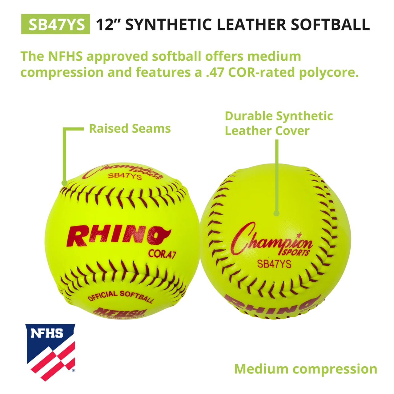 12" Synthetic Leather Poly Core Softball