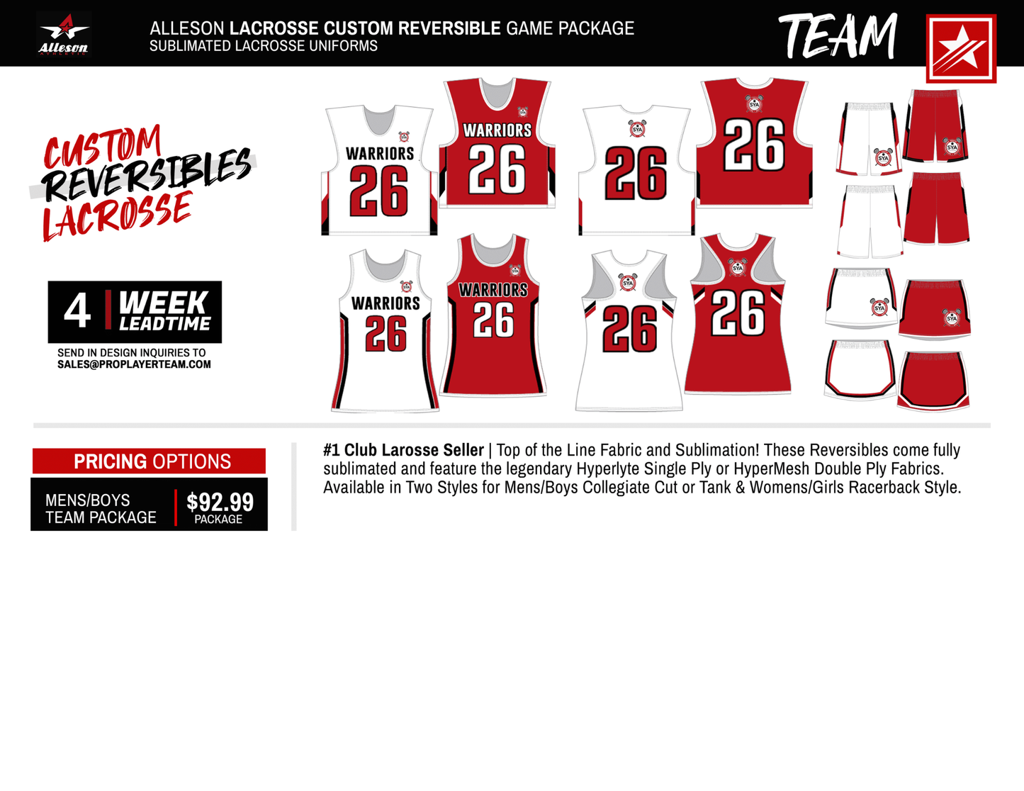 ALLESON LACROSSE CUSTOM REVERSIBLE PACKAGE