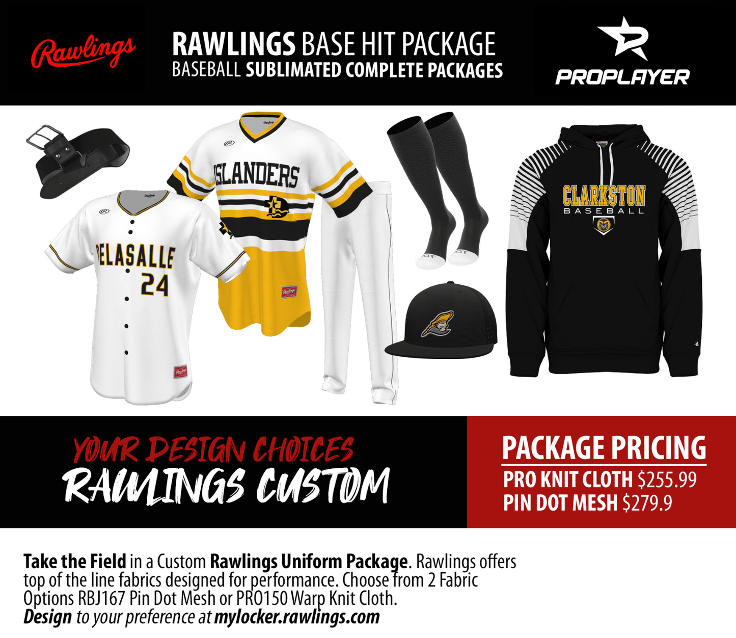 RAWLINGS BASE HIT SUBLIMATED COMPLETE PACKAGES